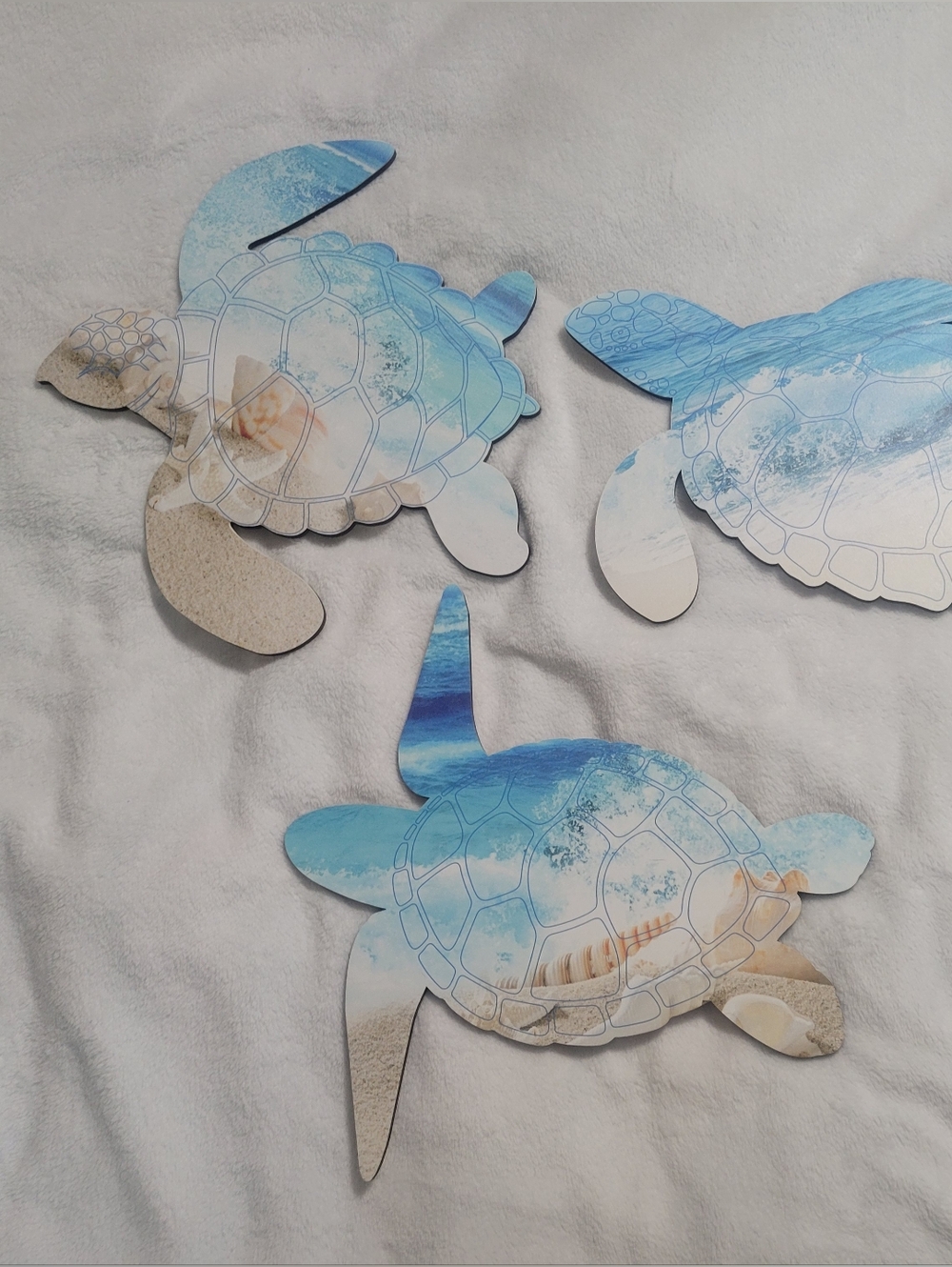 Set of 3 Decorative Sea Turtle Wall Accents - Blue & Sand
